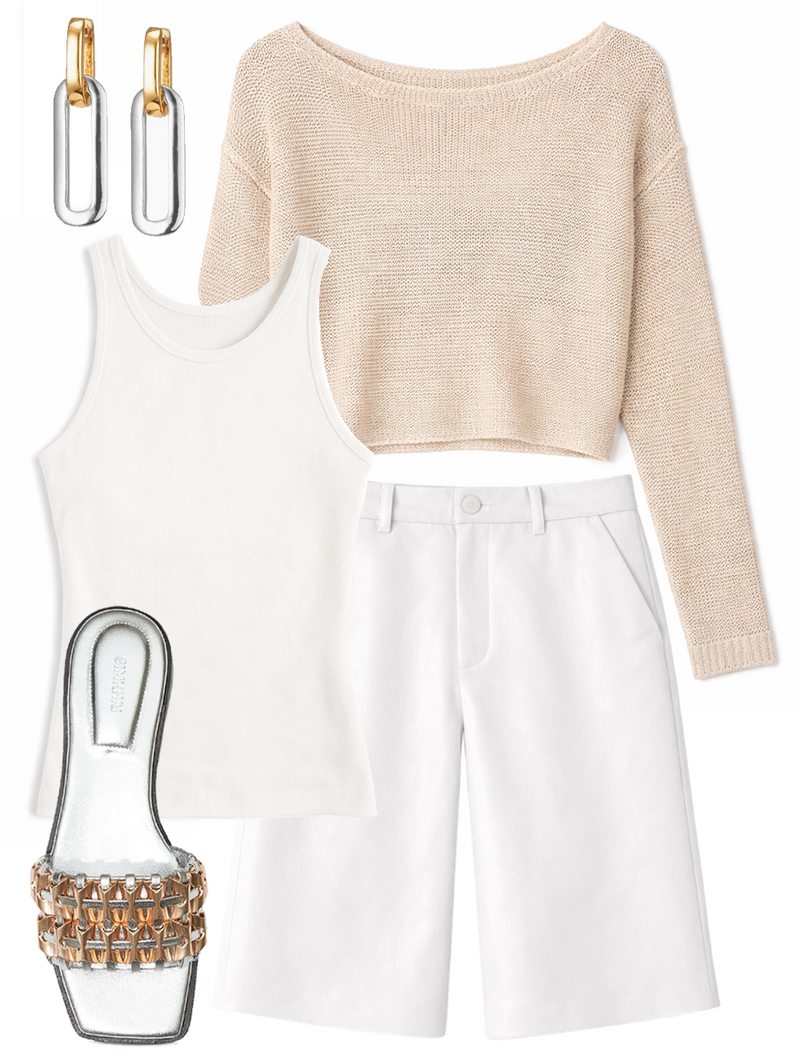 STL Linen Open Knit Bateau Sweater in Pearl Grey