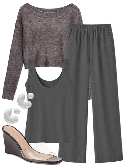 Linen Open Knit Bateau Sweater in Pebble — Shop The Look | AMY Atelier