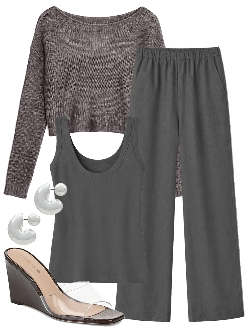 STL Linen Open Knit Bateau Sweater in Pebble