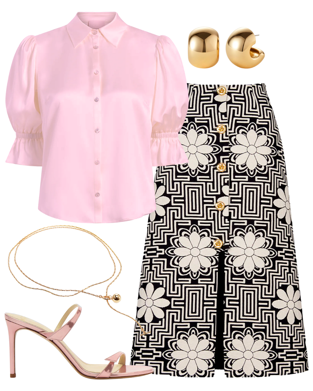 STL Black Graphic A-Line Midi Skirt