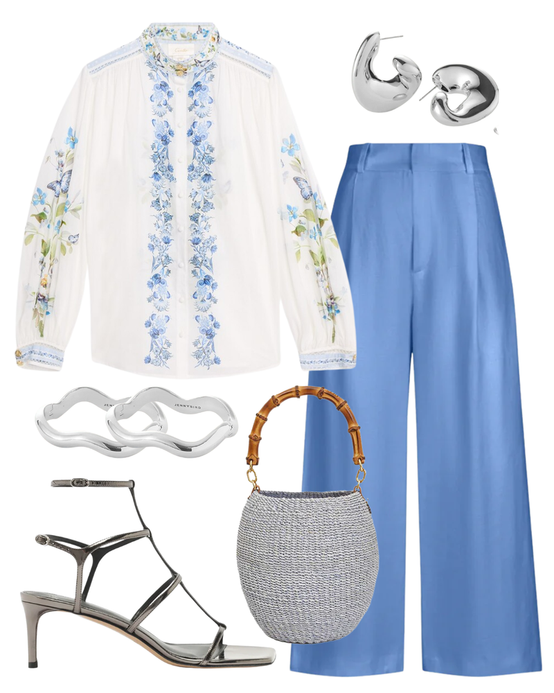 STL Periwinkle Linen Cropped Pleated Trouser