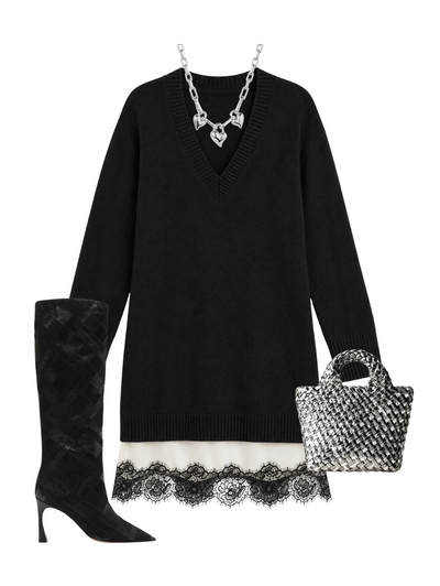 Simona Dress in Black/ivory — Shop The Look | AMY Atelier