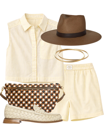 Winslow Sleeveless Cropped Shirt in Buttercream Stripe — Shop The Look | AMY Atelier