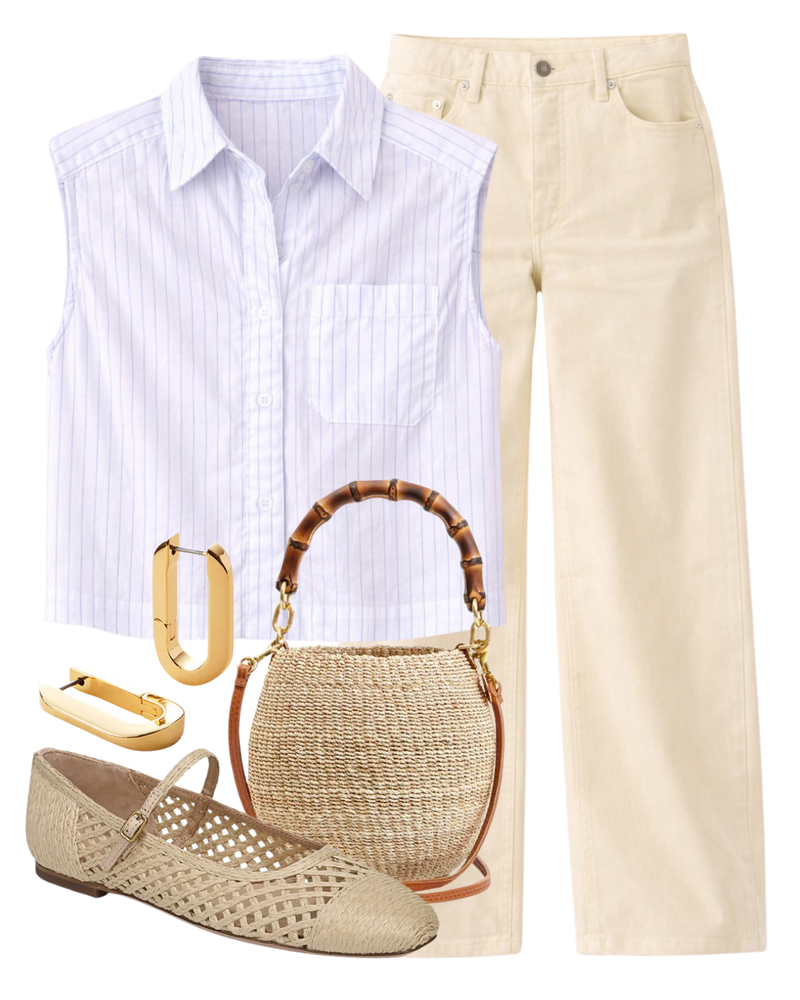 STL Winslow Sleeveless Cropped Shirt in White Stripe