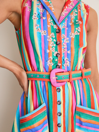 Kirat Belted Midi Dress in Rainbow Meadow