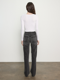 Silk Rib Long Sleeve Tuck Top in White