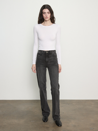 Silk Rib Long Sleeve Tuck Top in White