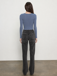 Silk Rib Long Sleeve Tuck Top in Steel Blue