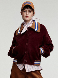Kamore Knit Jacket With Collar in Wine Not