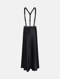 Vespera Suspender Maxi Skirt in Black Pinstripe