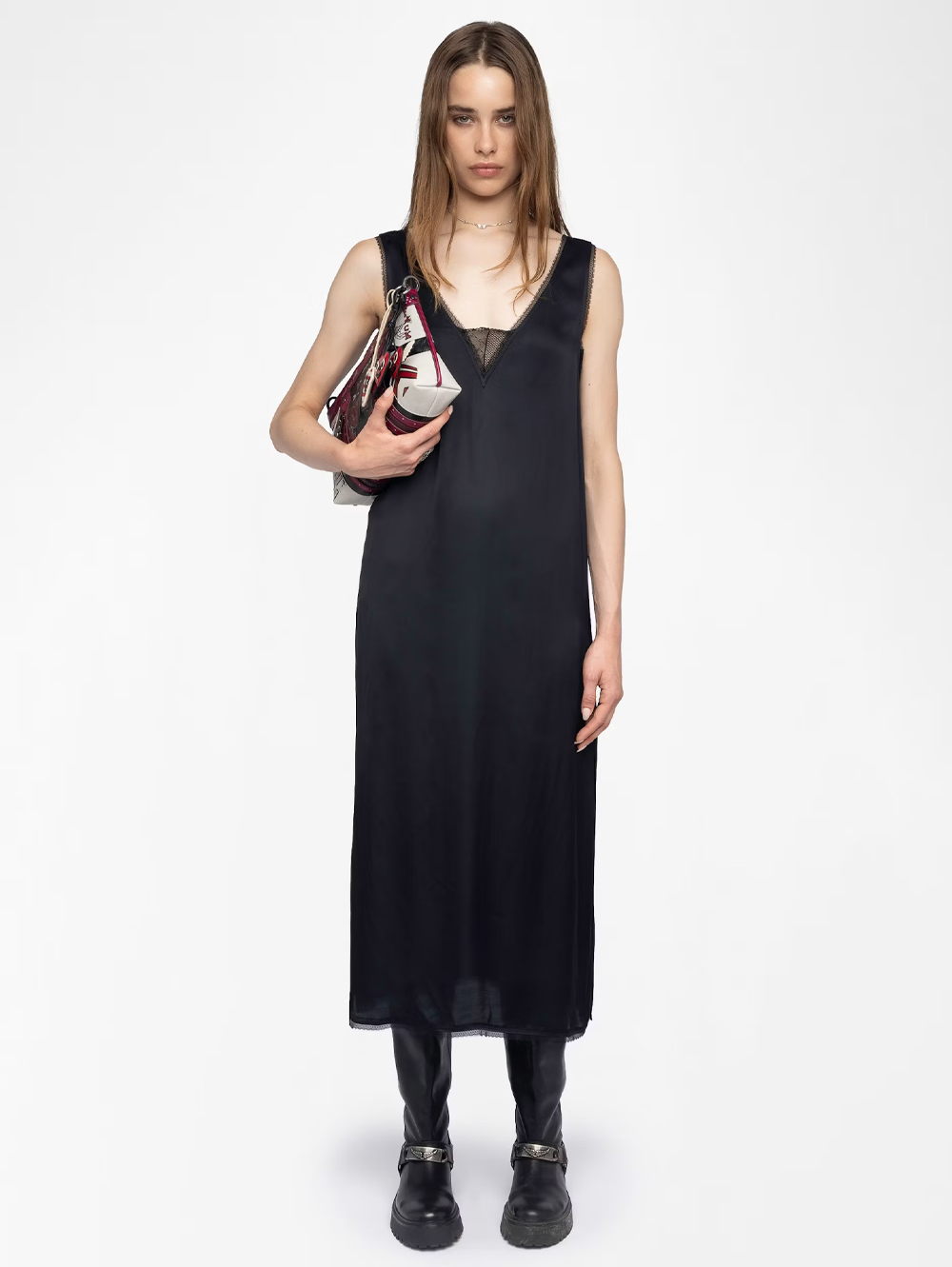 スリップ・インナー・キャミ ZADIG&VOLTAIRE RAMELIL LEO LINGERIE DRESS 2023 Zadig & Voltaire Rayonne Satin Dress Black Size M NEW