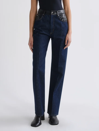 Front view of the Morgan Jean in Rinse Detox by AGOLDE, featuring a high-rise cut with leather waistband