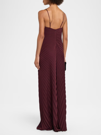 Back view of the Genevieve Gown in Pinot Red by A.L.C. featuring draped pleating and thin straps