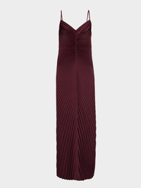 Full front view of the Genevieve Gown in Pinot Red by A.L.C. featuring pleated ruching detail
