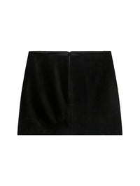 Back flat lay of the A.L.C. Petra Velvet Mini Skirt in Black showing the center back zip.