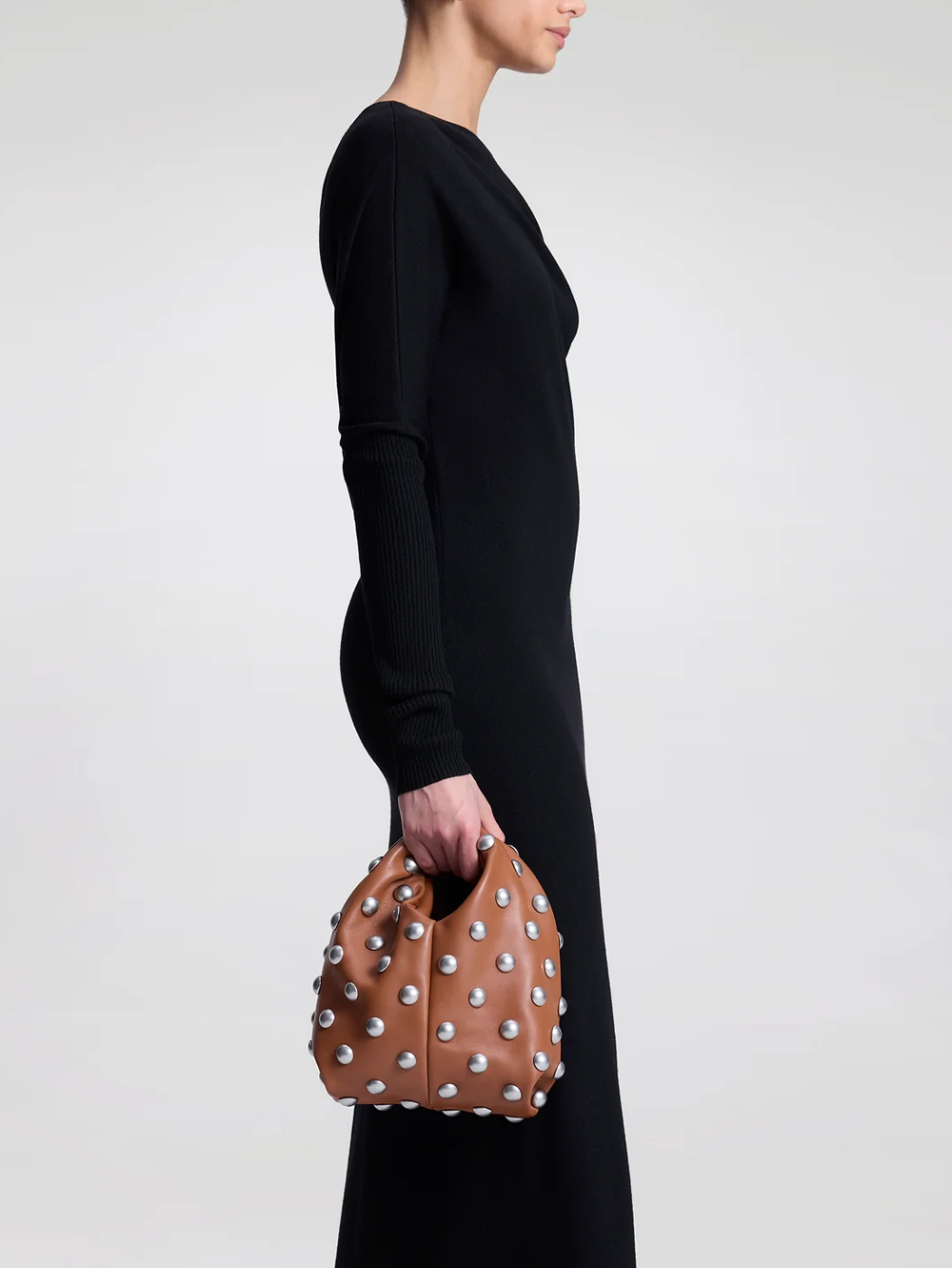 Simone Studded Leather Bag in Cognac