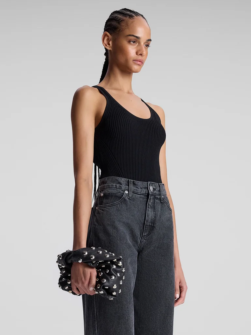 Simone Studded Leather Bag in Black