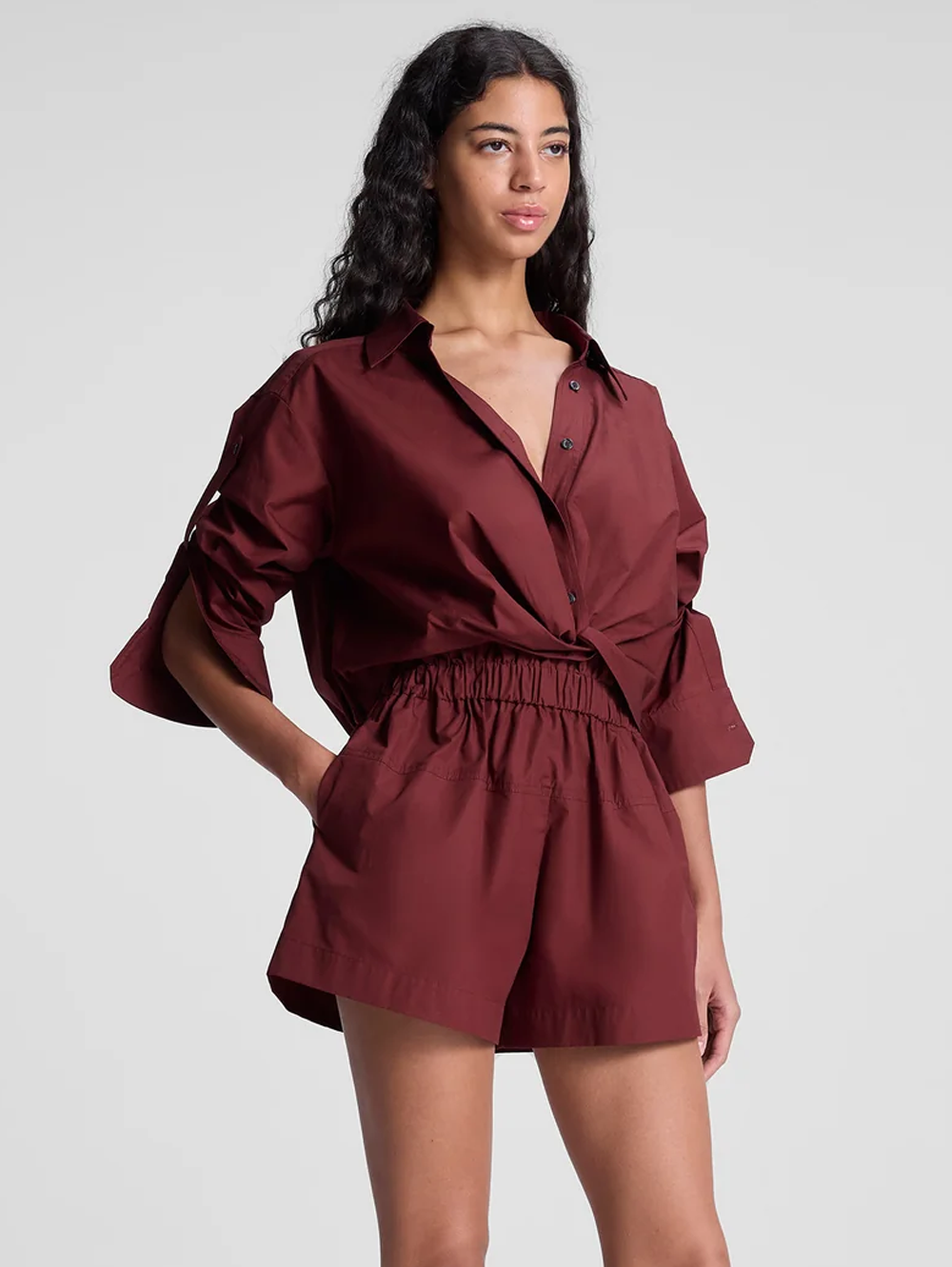 Leo Twist Cotton Button-Front Top