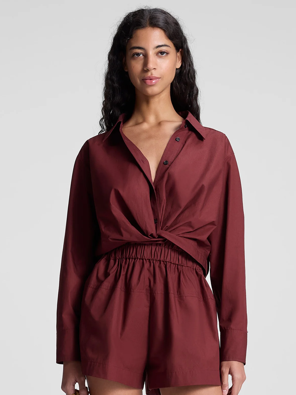 Leo Twist Cotton Button-Front Top