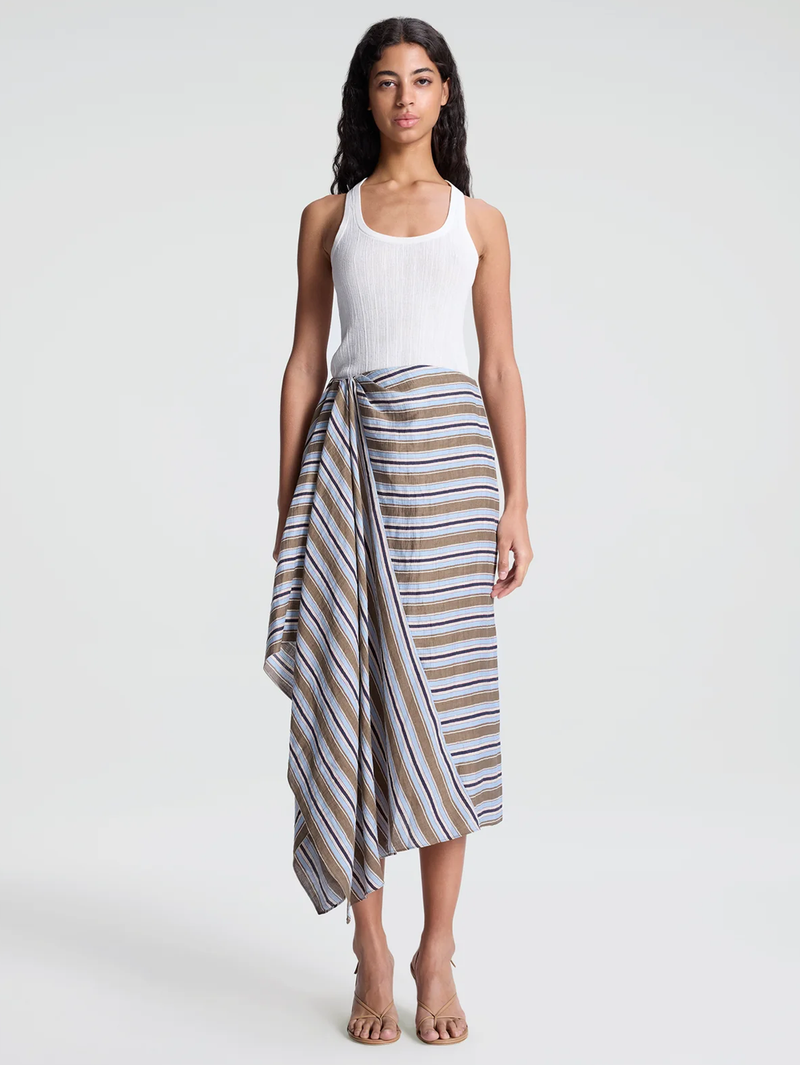 Lota Striped Linen Midi Skirt