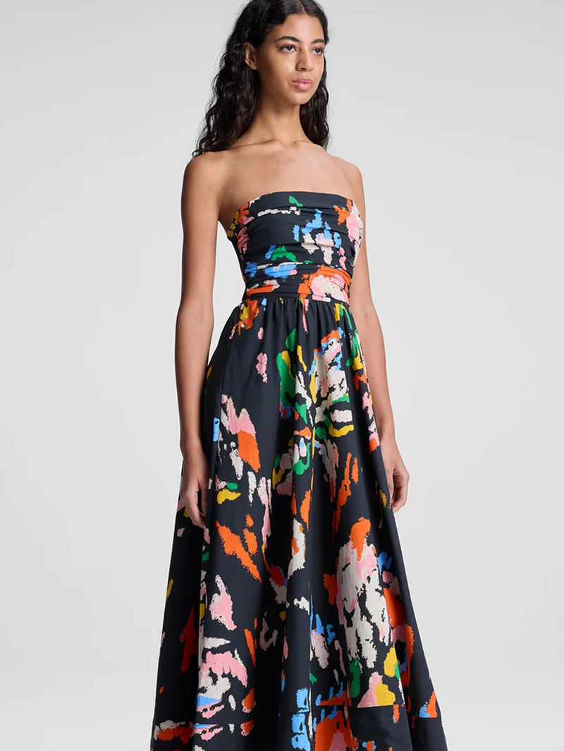 Tate Strapless Printed Midi Dress