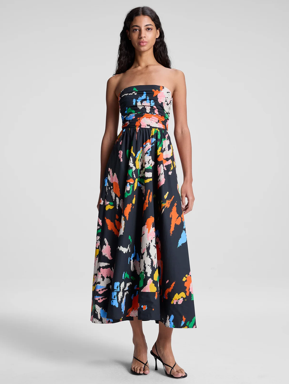 Tate Strapless Printed Midi Dress
