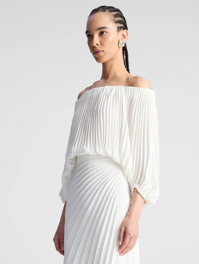 Sienna Satin Pleated Off Shoulder Top