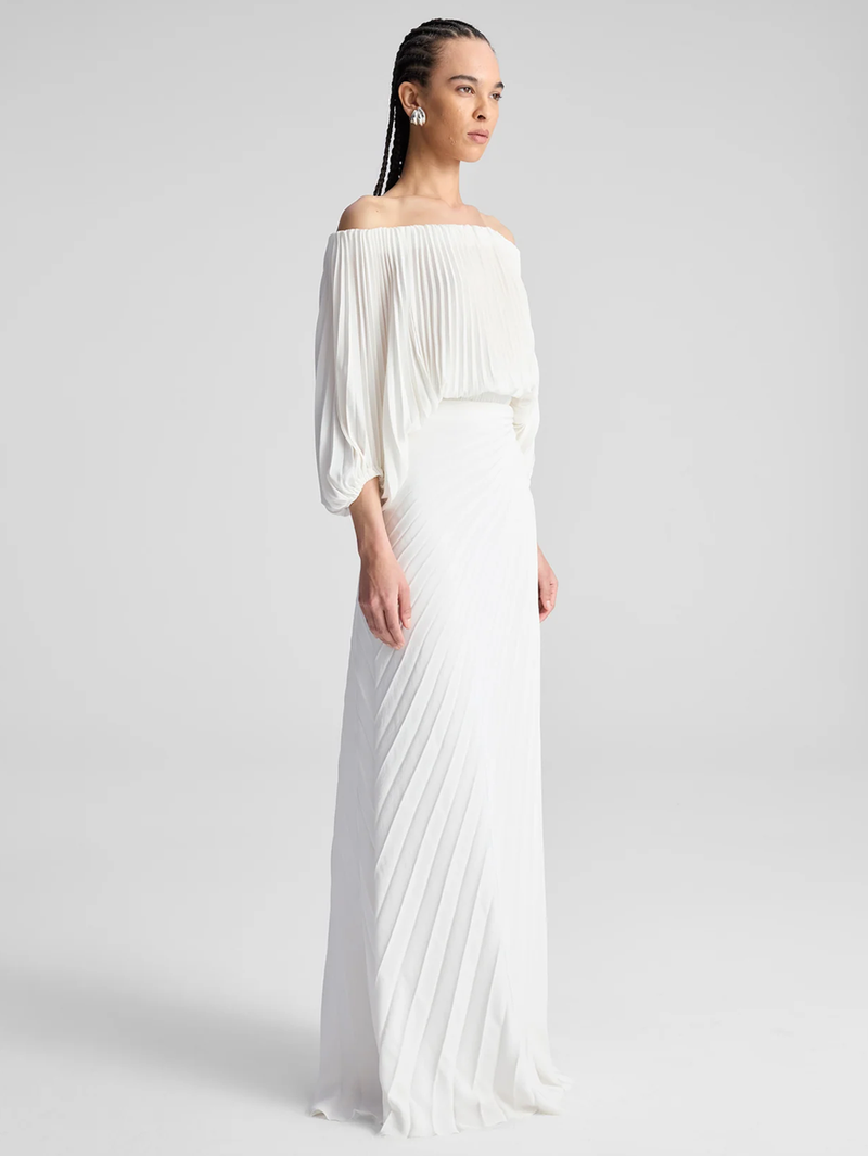 Sienna Satin Pleated Off Shoulder Top