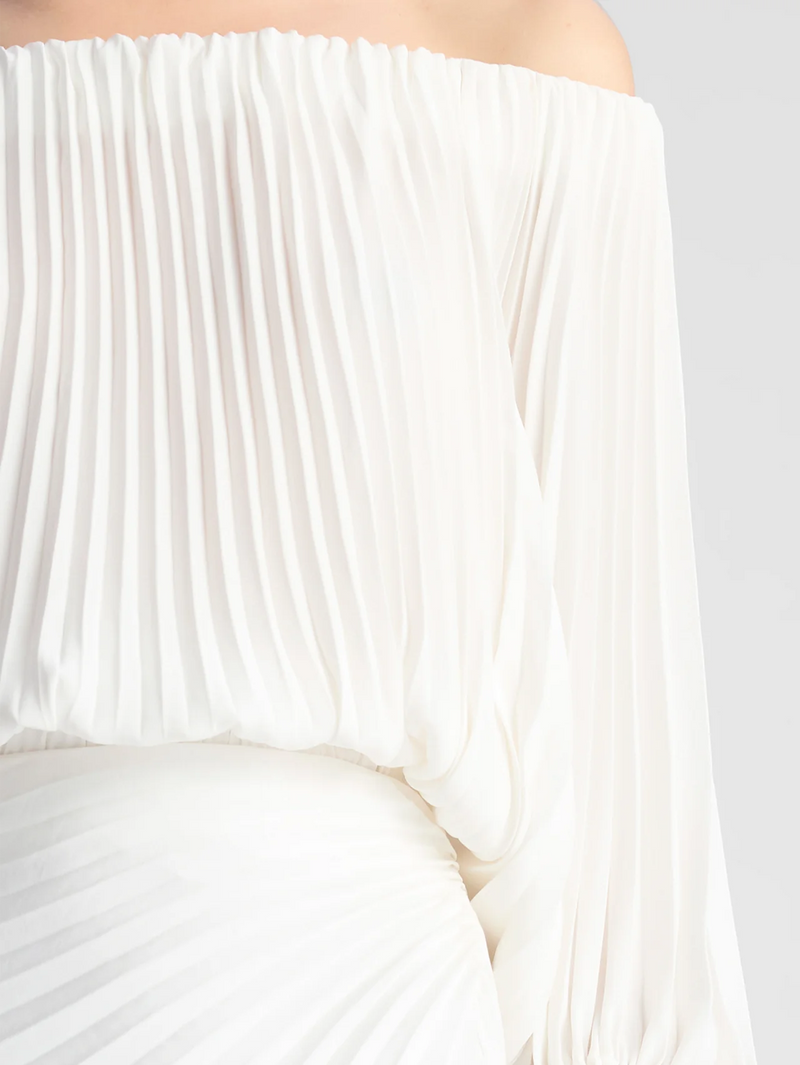 Sienna Satin Pleated Off Shoulder Top