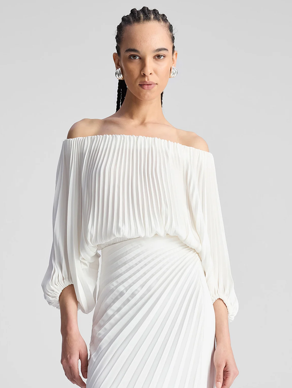 Sienna Satin Pleated Off Shoulder Top