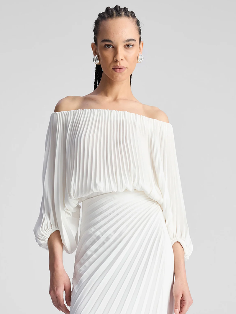 Sienna Satin Pleated Off Shoulder Top