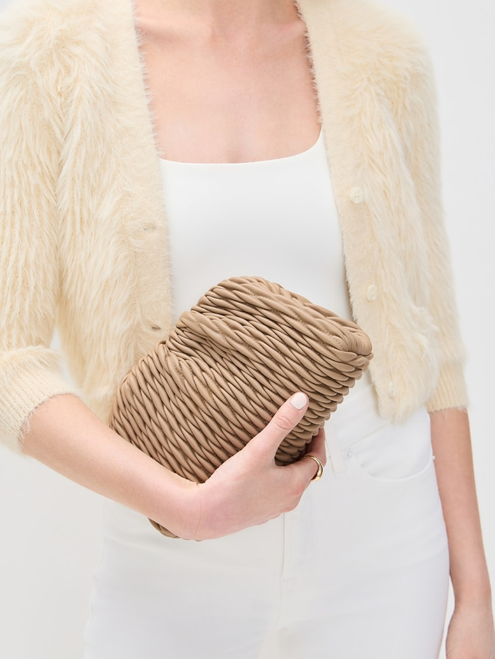 Enzo Clutch Bag in Beige