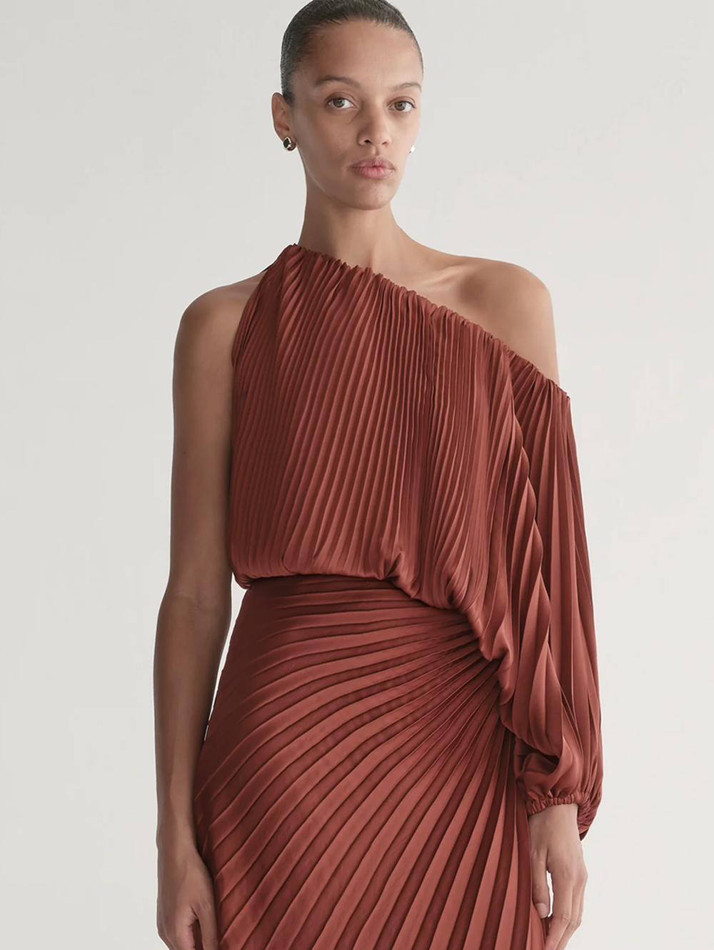 Mara Satin Pleated Asymmetric Top