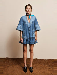 ALEMAIS Jesse Denim Applique Mini Dress in Blue – Image 1