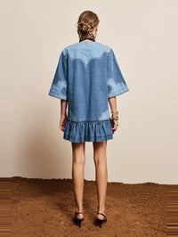 ALEMAIS Jesse Denim Applique Mini Dress in Blue – Image 3