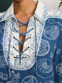 ALEMAIS Lucky Lace Up Top in Blue in BLUE LUCKY – Image 3