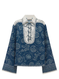 ALEMAIS Lucky Lace Up Top in Blue in BLUE LUCKY – Image 5