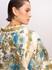 Back view of the Sophia Top in Multi Soph by ALEMAIS with blue and yellow botanical print