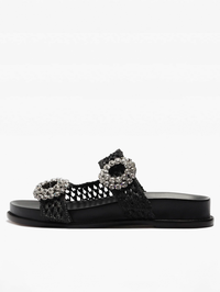 Salma Raffia Crystal Flat by ALEXANDRE BIRMAN-Black-AMY Atelier