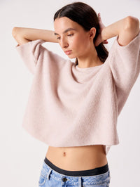Front view of the American Vintage Damsville ribbed sweater in Melange Dust with three quarter sleeves
