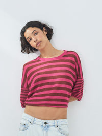 AMERICAN VINTAGE Epaky Tee in Lie De Vin Raye Fuchsia in Lie De Vin Raye Fuchsia – Image 1