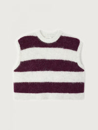 Flat lay of the American Vintage Niby sleeveless sweater in Cranberry Stripes
