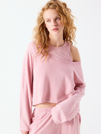 Front view of the Pojy Tee in Eglantine Vintage pink with cold-shoulder cutout by American Vintage