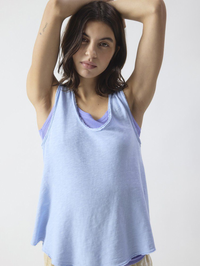 Front view of the Sonoma Tank in Splash Vintage by American Vintage, styled with hands behind head