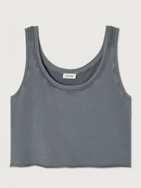 Front view of the Vibtown Tank in Ouragan Vintage by American Vintage with distressed hem