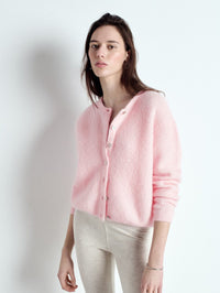 Front view of the American Vintage Vitow cropped cardigan in Melange Sugared Almond