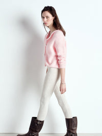 Side view of the American Vintage Vitow cropped cardigan in Melange Sugared Almond