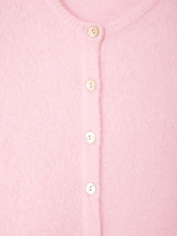 Close up of the button placket and fluffy knit on the American Vintage Vitow cardigan in Melange Sugared Almond
