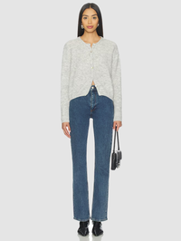 Front view of the Vitow Sweater in Gris Clair Chine by American Vintage, styled with blue denim