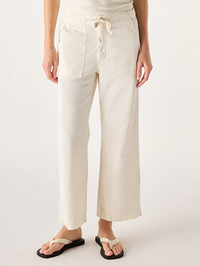 Front view of the Easy Drawstring Slouch Crop Pant in Bone by AMO with patch pockets